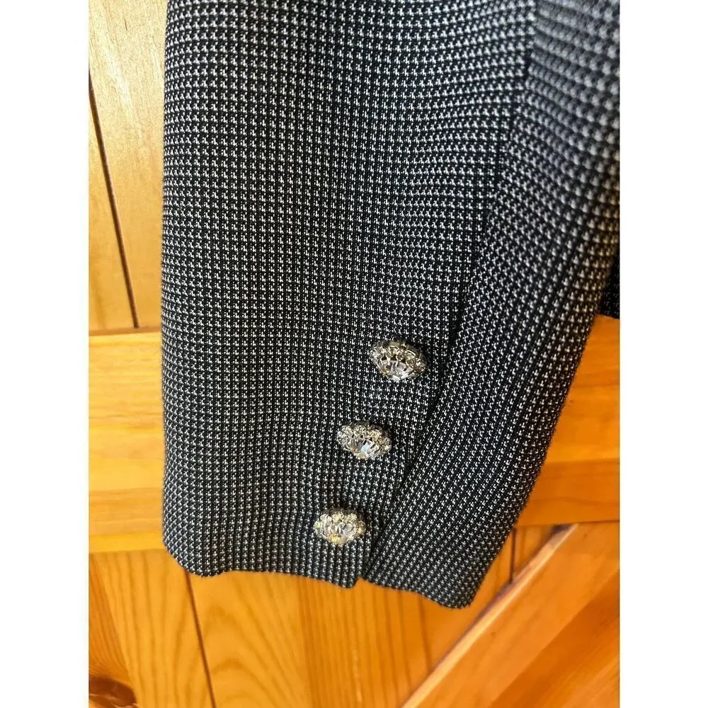 WD.NY Long Sleeve Black White Houndstooth Blazer Jeweled Buttons Size 14 (8756)